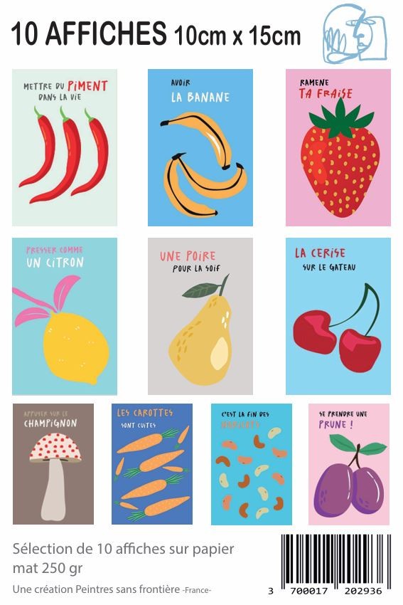 10 affiches 10x15 cm Têtes de fruits