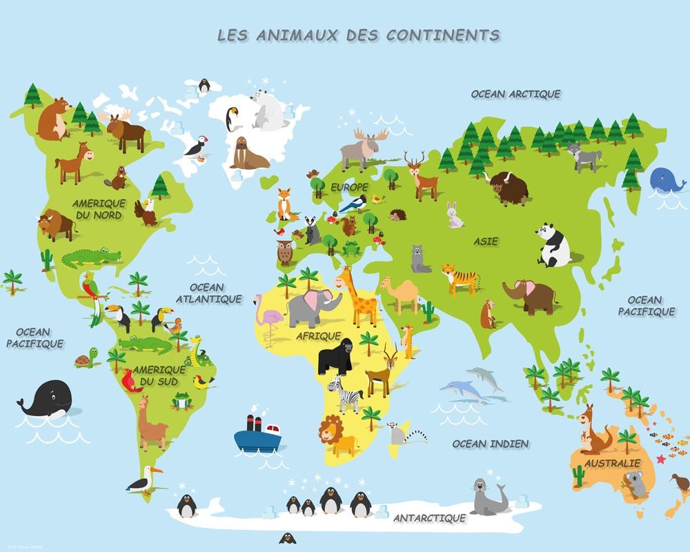 Carte continent animaux